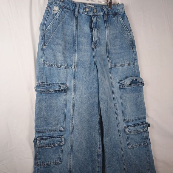 Hidden Los Angeles Jeans Women’s 26 Light Blue Cargo Utility Pockets 100% Cotton - Picture 3 of 13